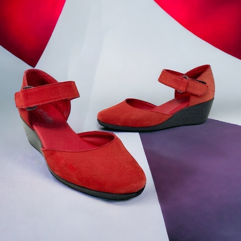 Arche Red Nubuck Mary Jane Wedge Shoes Size 6/37